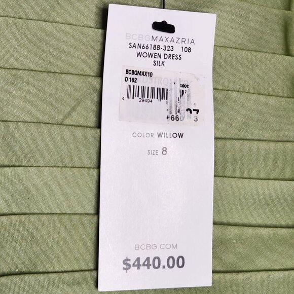 BCBGMaxAzria 8 100% Silk Wowen Dress Willow Green Tiered Ruffle Strapless NEW - Picture 2 of 6